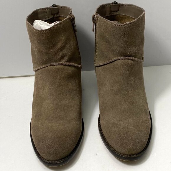 Steve Madden Milaan Suede Ankle Boots Womens 7M Taupe Leather Zip Heeled Booties - Picture 4 of 9